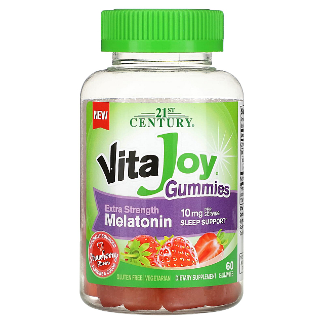Vita Joy Melatonin Gummies, Extra Strength 10 mg (5 mg per Gummy) Strawberry (60 Gummies)