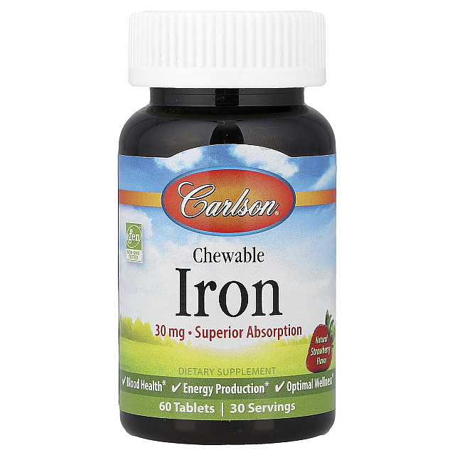 Chewable Iron 30 mg (15 mg per Tablet) (60 tabs)  Natural Strawberry