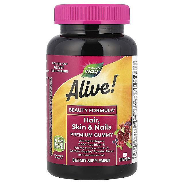 Alive! Hair, Skin and Nails Gummies Premium Strawberry (60 Gummies)	