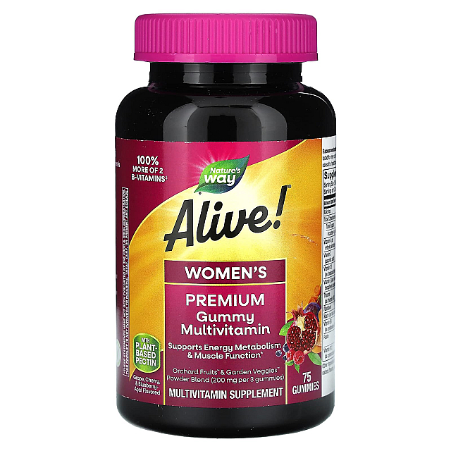Alive! Women's Premium Gummy Multivitamin, Grape, Cherry and Blueberry Acai (75 Gummies)	