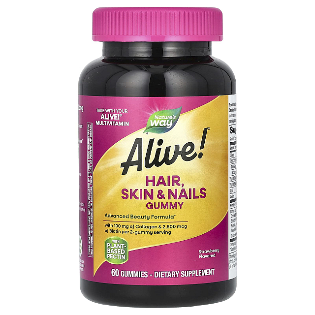 Alive! Hair, Skin and Nails Gummies Strawberry (60 Gummies)