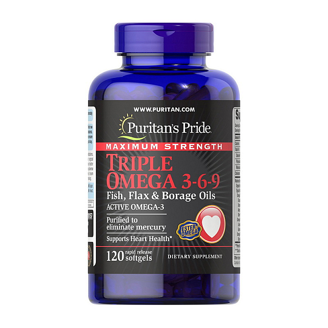 Maximum Strength Triple Omega 3-6-9 Fish, Flax & Borage Oils (120 softgels)  