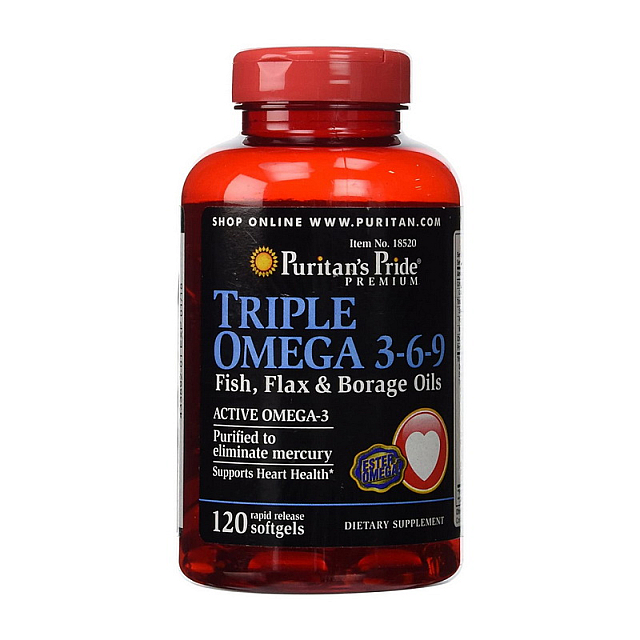 Triple Omega 3-6-9 Fish, Flax & Borage Oils (120 softgels)  