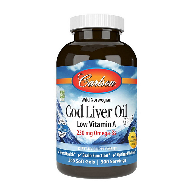 Cod Liver Oil Low Vitamin A 230 mg Omega-3s wild norwegian (300 soft gels) Lemon 