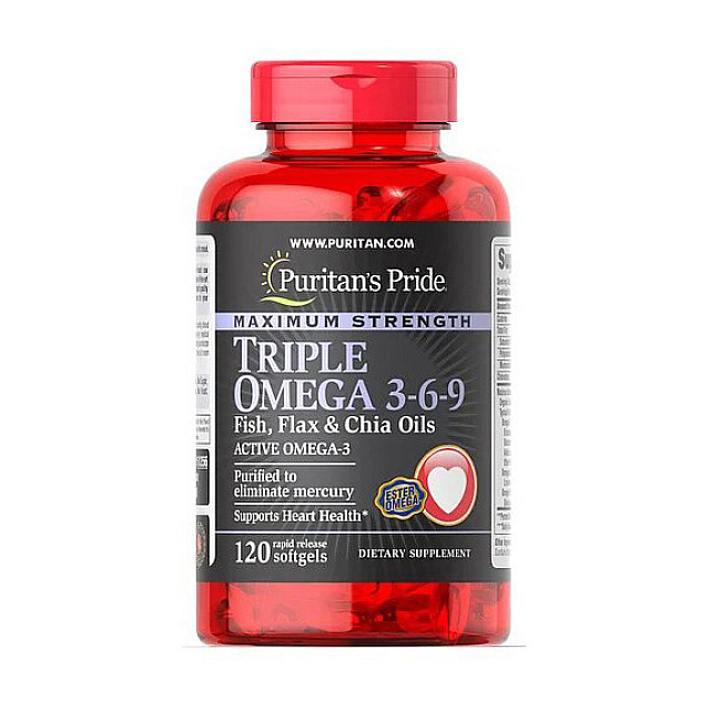 Maximum Strength Triple Omega 3-6-9 Fish, Flax & Chia Oils (120 softgels)  