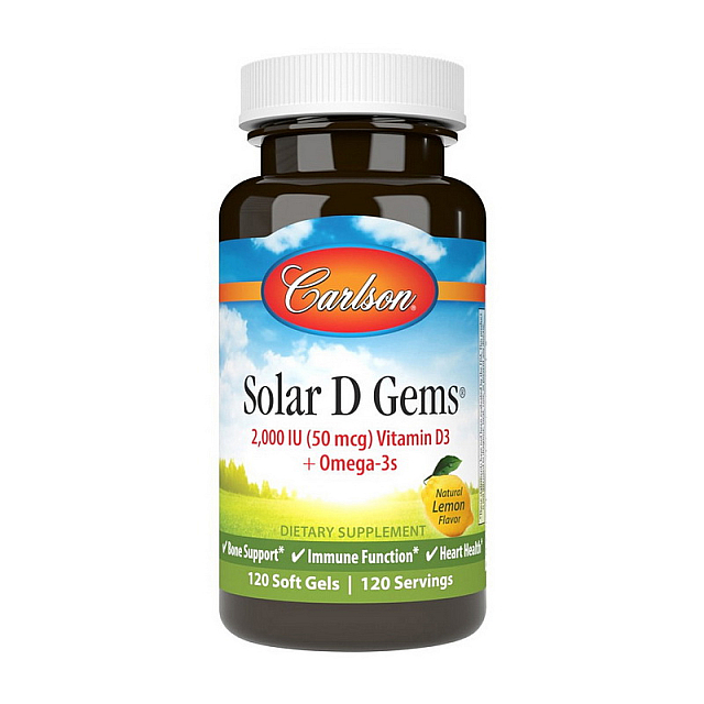 Solar D Gems 2,000 IU (50 mcg) Vitamin D3 + Omega-3s (120 soft gels) Lemon 